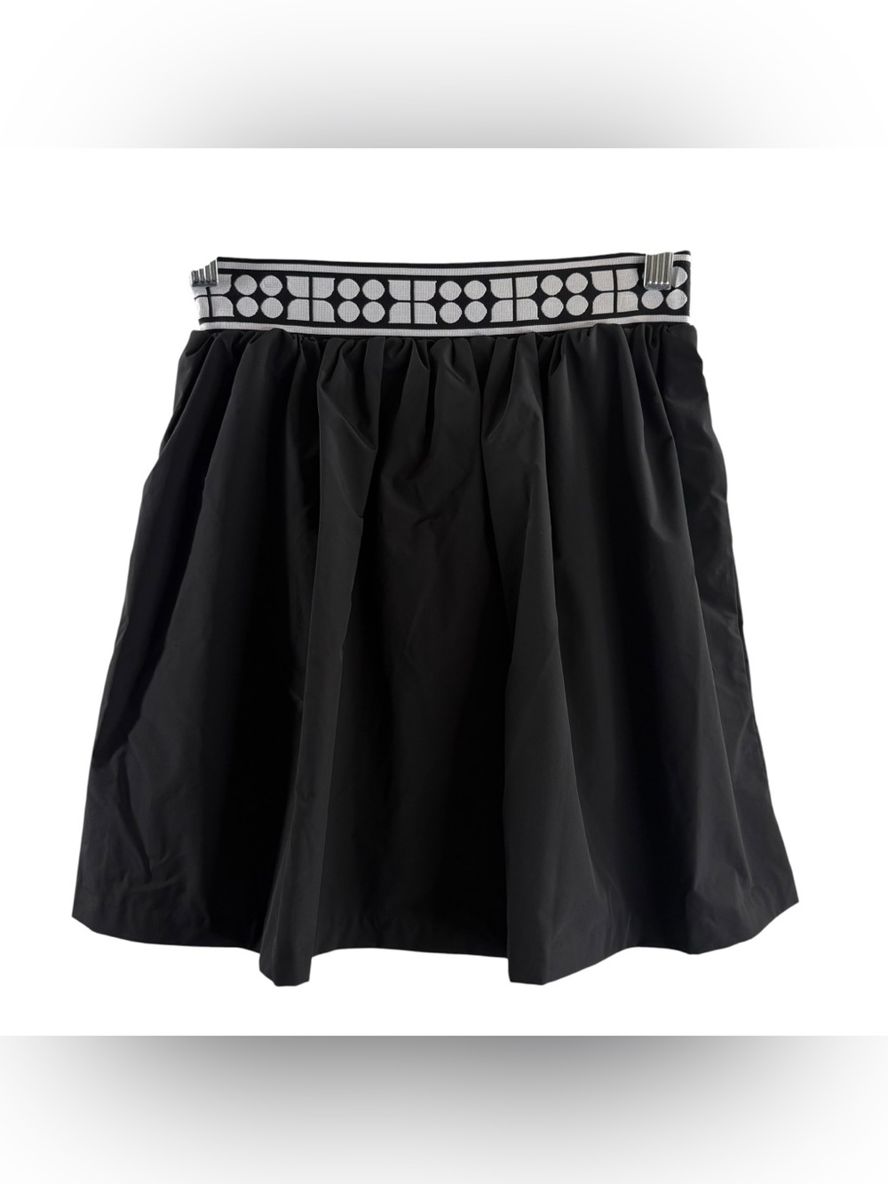 KATE SPADE Black Gathered Taffeta Skirt Geometric Stretch Waistband NWT $228